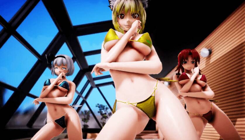 【MMD】八雲藍 魂魄妖夢 紅美鈴 水着でGENTLEMAN 60FPS 1080p